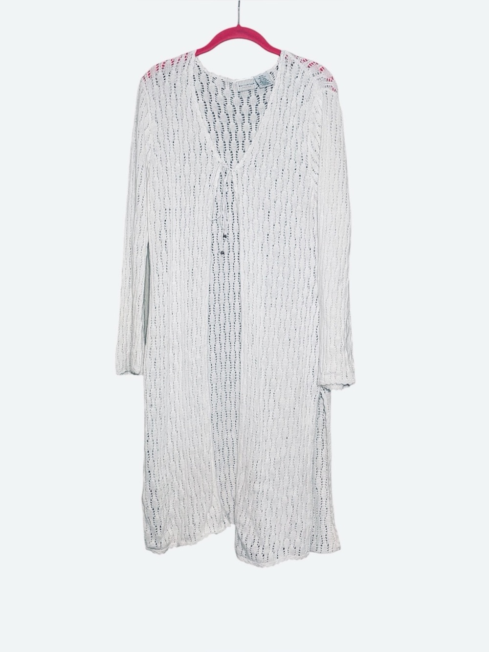 Vintage White Stag Open Knit Duster Cardigan Cottagecore Boho LP
